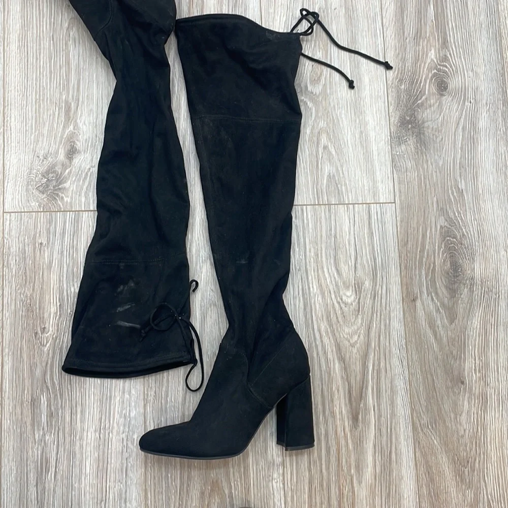 Unisa tall black block heel lace back over the knee boots  size 8 flawed
